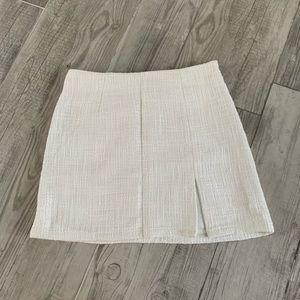 White Tweed Skirt with Slit